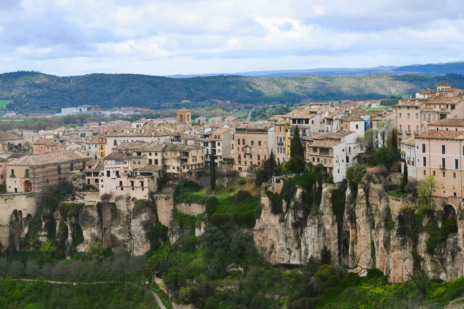 The old town of Cuenca strung along a ridge above the cliffs, Spain