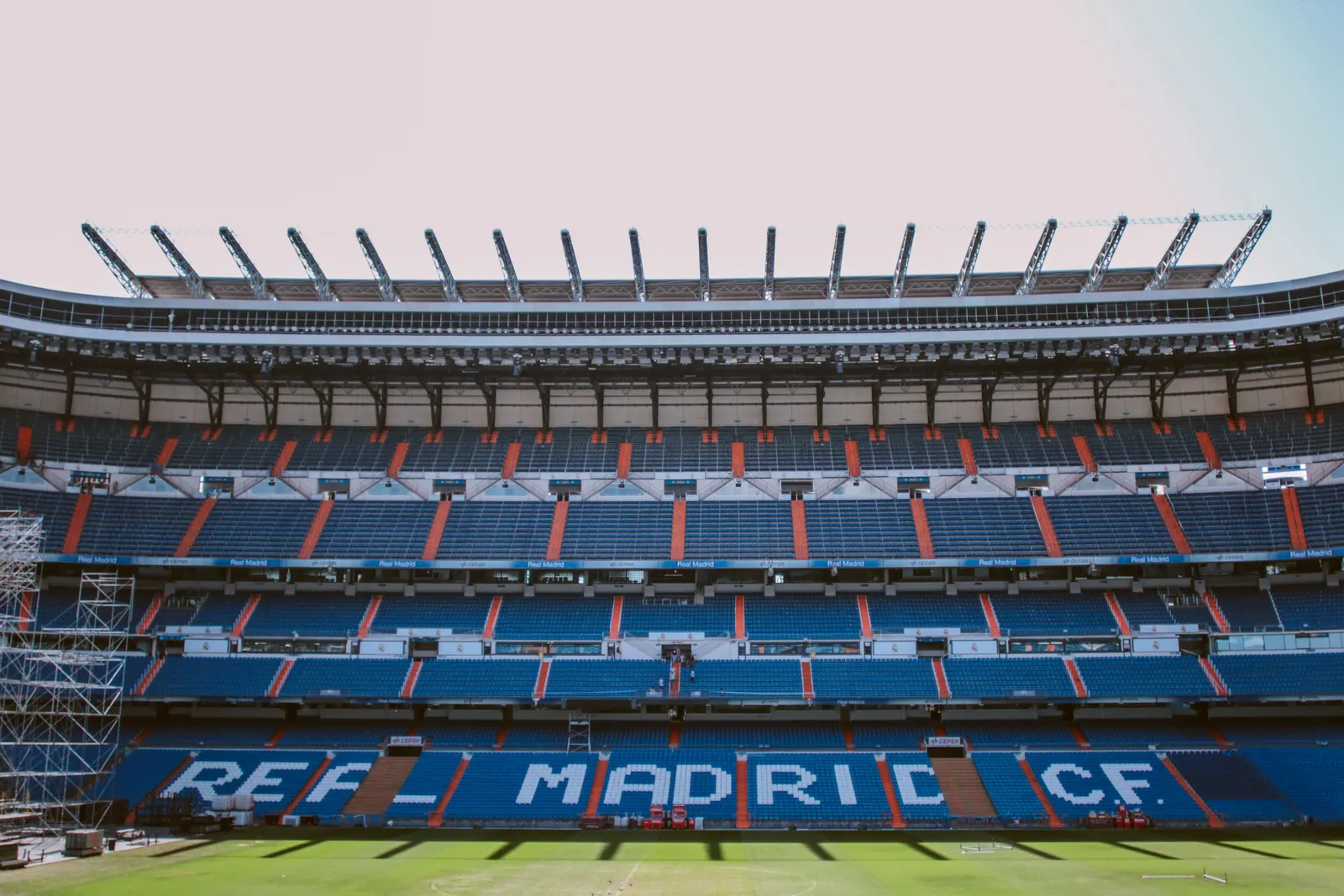The stands and pitch of the Santiago Bernabeu stadium in Madrid, Spain