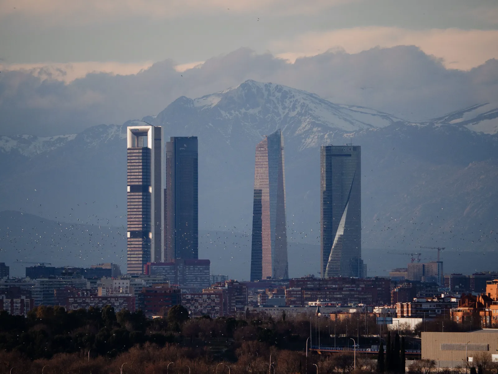 Cuatro Torres business district Madrid skyline daylight