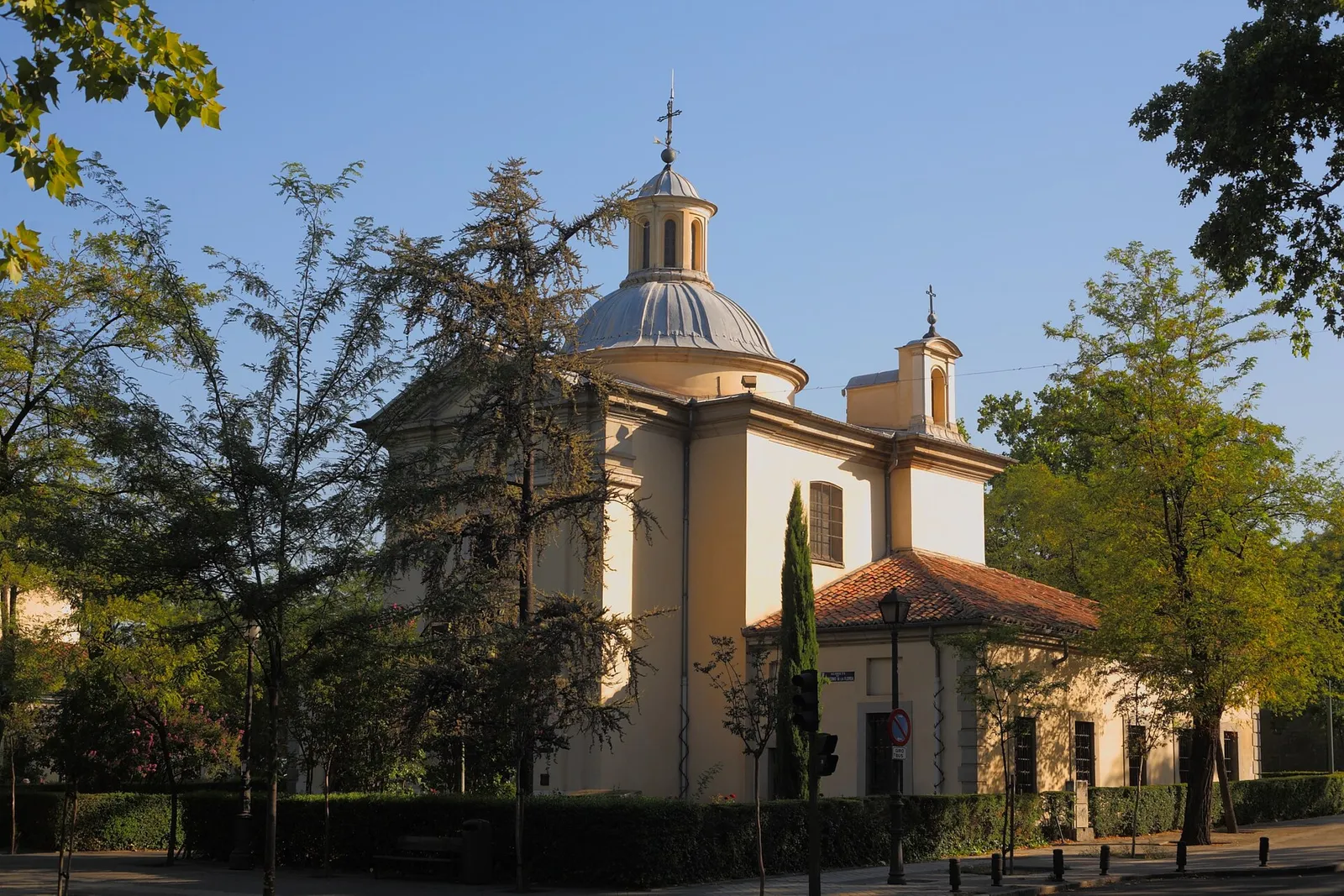 The neoclassical chapel of San Antonio de la Florida seen from the street in Madrid, Spain